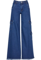 Ladies Mid Waist Cargo Denim Pants