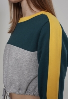 Ladies Cropped 3-Tone Stripe Crew