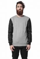 Quilt Leather Imitation Sleeve Crewneck