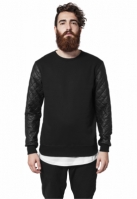 Quilt Leather Imitation Sleeve Crewneck