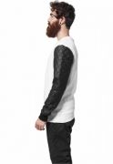 Quilt Leather Imitation Sleeve Crewneck