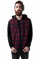 Hooded Checked Flanell Sweat Sleeve Shirt