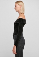 Ladies Velvet Rib Crossed Off Shoulder Longsleeve