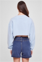 Ladies Cropped Flower Embroidery Terry Crewneck