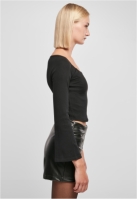 Ladies Short Rib Wide V-Neck Longsleeve