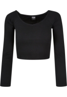 Ladies Short Rib Wide V-Neck Longsleeve