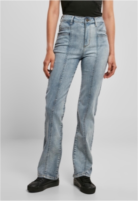 Ladies High Waist Straight Slit Denim Pants