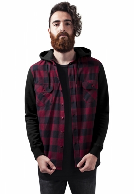 Hooded Checked Flanell Sweat Sleeve Shirt
