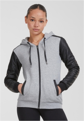Ladies Diamond Synthetic Leather Sleeve Zip Hoody