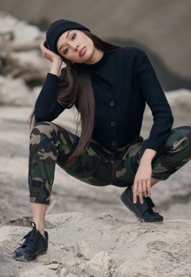 Ladies High Waist Camo Cargo Pants