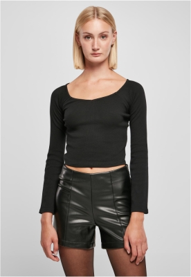 Ladies Short Rib Wide V-Neck Longsleeve